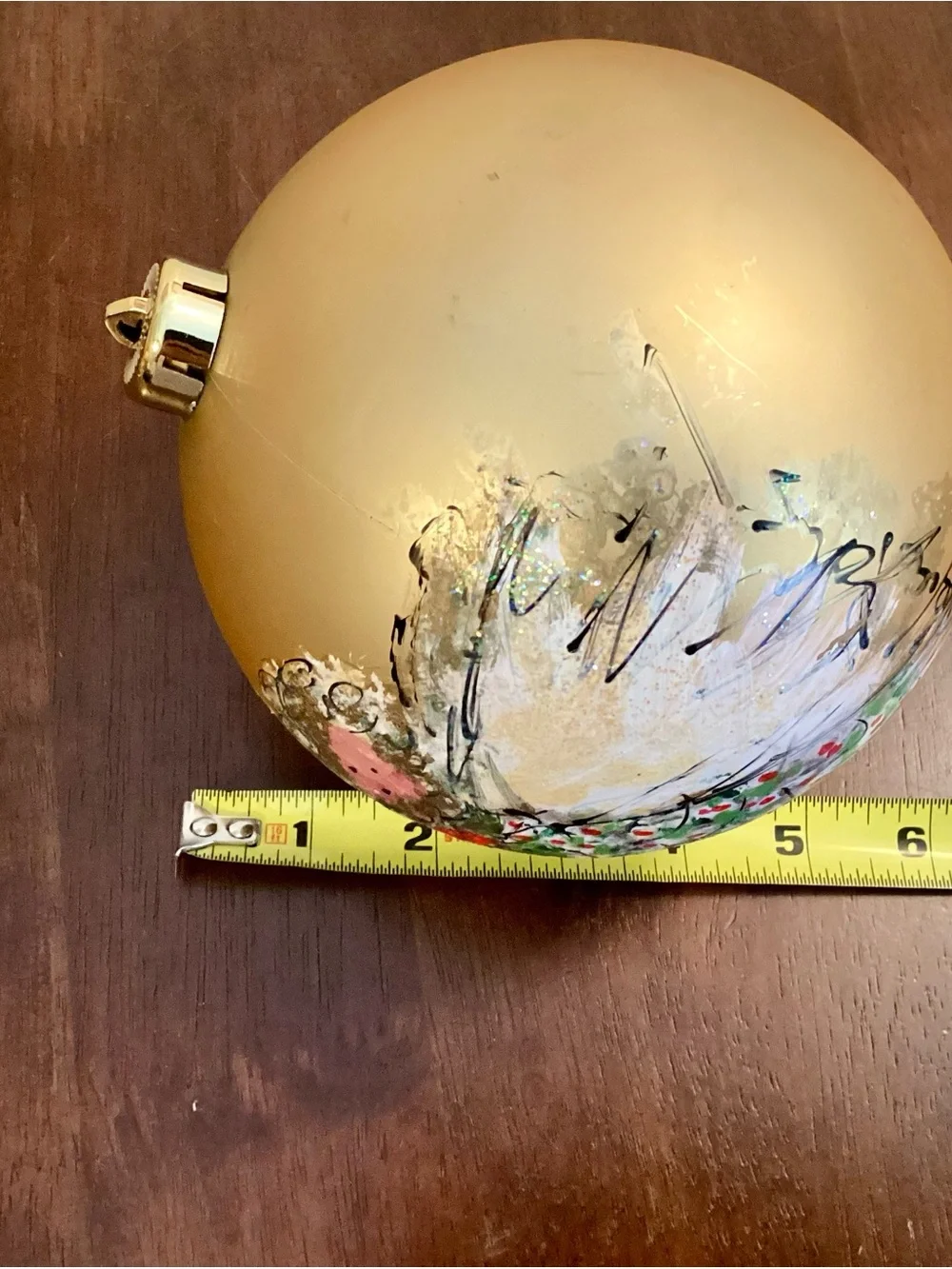 Hand-Painted Angel Ornament in Gold with Green and Red Accents